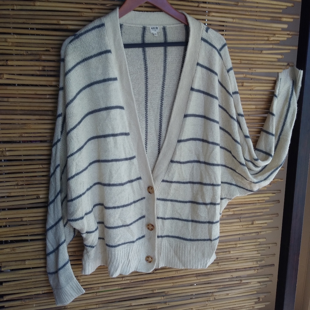 UNIO XL Striped Cardigan Creme Gray Plus